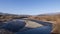 Lunigiana winter landscape view near Aulla. Magra River and mountains behind.