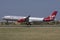 Luqa, Malta, 21 April 2008: Virgin Airbus A340 landing.