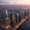 Lusail, Qatar- 18 : The beautiful newly developing city with many skyscrapers, shot during sunrise made with