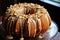 Luscious Bundt cake covered with melting peanut. Generate ai