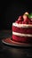 Luscious dessert Red Velvet Cake on dark background, ample text space