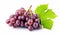 Luscious Red Grapes: A Vibrant Bunch with Verdant Leaves on a Serene White Background