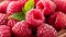 Luscious ripe raspberries elegantly presented in a charming wooden storage basket