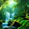 Lush Amazonian jungle with waterfalls and a raging river. Fantasy forest