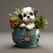 Lush And Detailed Bryce 3d Portrait Miniature Of A Little Dog In A Flower Pot