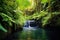 lush ferns surrounding a tropical hot spring