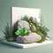 Lush green tundra rock garden, minimalist mockup for podium display or showcase AI generation