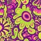 Lush Greenery Latin Pattern Design. Seamless green and purple pattern with tropical floral motifs