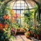 Lush Greenhouse in Watercolor Style