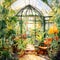 Lush Greenhouse in Watercolor Style