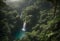 Lush jungle scene with waterfall