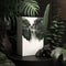 lush jungle and a waterfall of dreams, background for cosmetic products, mock up pedestal AI generation