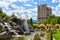 Lush landscaping with a resort in the distance in the USA