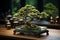 Lush miniature tree on wooden table, bridging nature and interior aesthetics