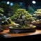 Lush miniature tree on wooden table, bridging nature and interior aesthetics