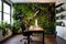 a lush vertical garden in a modern home office