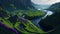 A lush vibrant fantasy landscape with a winding river