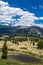 Lush view of the Rocky Mountains along the Million Dollar Highway in Colorado, near Silverton. Lillypad pond in foreground