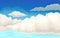 Lush white clouds on the sky. Vector illustration.