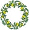 Lush wreath yellow apples leaves branches ornament   isolated