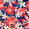 Lush yellow and red tropical seamless pattern