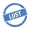 LUST text on blue grungy round stamp
