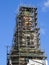 Lutheran church facade repair under the blue sky