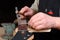 luthier establish frets in the neck of the guitar