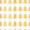 Luxe Gold Christmas Trees Pattern, Seamless Vector Background, Drawn
