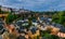 Luxembourg City on a cloudy evening, cityscape from classic view location. Luxembourg, Europe