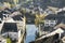 Luxembourg city details. Top view with bridge across Alzette river