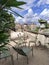 Luxembourg gardens and palace with puffy clouds in Paris, France