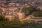 Luxembourg gardens and Quarter latin roofs at sunrise Paris, France