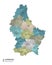 Luxembourg higt detailed map with subdivisions. Administrative map of Luxembourg with districts and cities name, colored by states