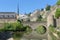 Luxembourg old town viewed from the Grund quarter