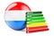 Luxembourgish flag with energy efficiency rating. Performance certificates in Luxembourg concept. 3D rendering