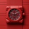 Luxurious 3d Rendering Of Red Swatch Watch With Sharp Details