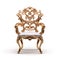 Luxurious, antique armchair on a white, isolated background. Old, palace furniture.