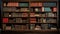 Luxurious Antique Bookcase With Colored Books In Dark Orange And Brown
