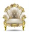 Luxurious Baroque armchair soft textile. Vector realistic 3D designs. Golden carved ornaments