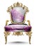 Luxurious Baroque chair soft textile. Vector realistic 3D designs. Golden carved ornaments