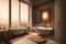 Luxurious bathroom interior in a modern royal palace, in light of sunset. AI generated