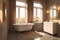 Luxurious bathroom interior in a modern royal palace, in light of sunset. AI generated