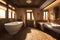 Luxurious bathroom interior in a modern royal palace, in light of sunset. AI generated