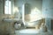 luxurious bathroom with large clawfoot bathtub and showerhead for a baby's daily