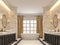 Luxurious bathroom with white marble walls and  floors 3d render