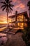 luxurious beachfront property at sunset