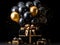 Luxurious Black Gold Gift Box with Opulent Balloons on a Deep Black Canvas. Generative Ai