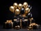 Luxurious Black Gold Gift Box with Opulent Balloons on a Deep Black Canvas. Generative Ai