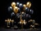 Luxurious Black Gold Gift Box with Opulent Balloons on a Deep Black Canvas. Generative Ai